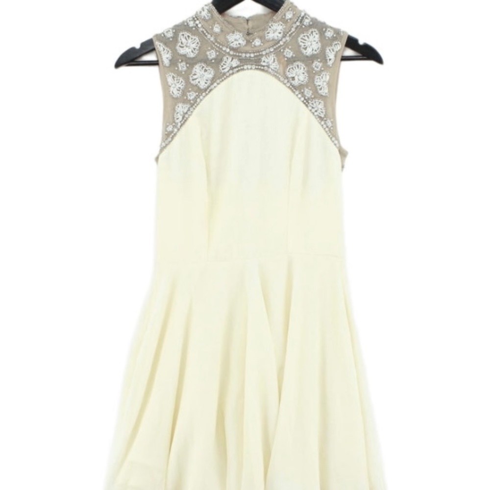 TOPSHOP Cream High Neck Beaded Skater Dress Size 4